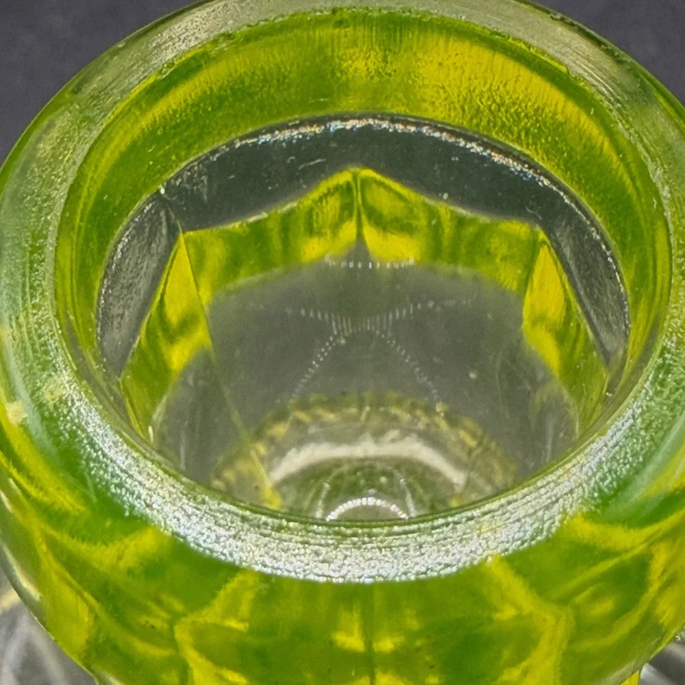Vintage Vaseline Uranium Optic Twist Glass Candlestick Candle Holder Collectible